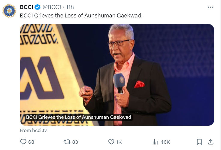Source: X (Twitter) / Credit: BCCI.TV Anshuman Gaekwad by Jaypedia