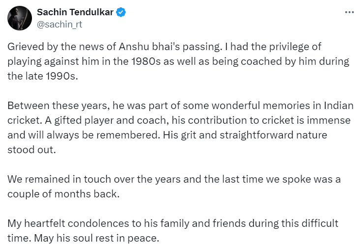 Source: X (Twitter) / Credit: Sachin Tendulkar Anshuman Gaekwad by Jaypedia