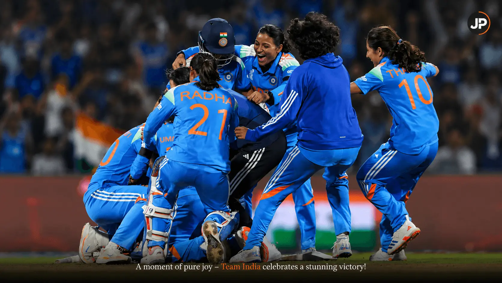 India Women's cricket team celebrates after a memorable victory during the ICC Women's T20 World Cup 2026.
